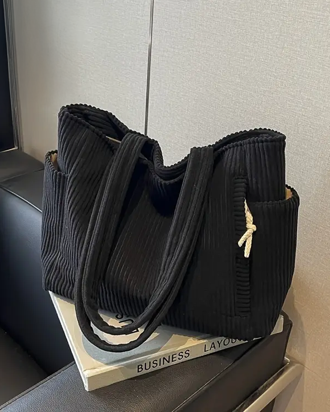 Sylva | Ribbed Tote Bag with Cord Detail