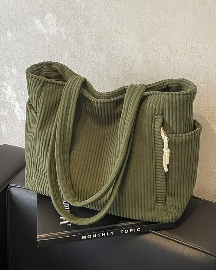 Sylva | Ribbed Tote Bag with Cord Detail
