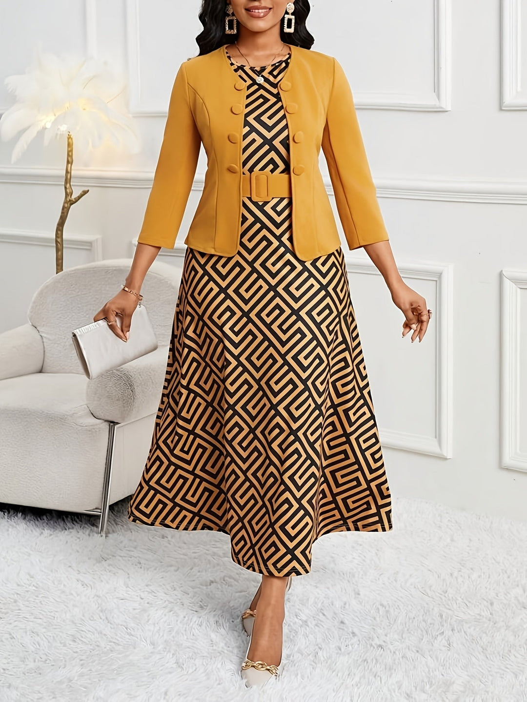 AMELIE LANE | PRINTED BELTED TWO-PIECE SET