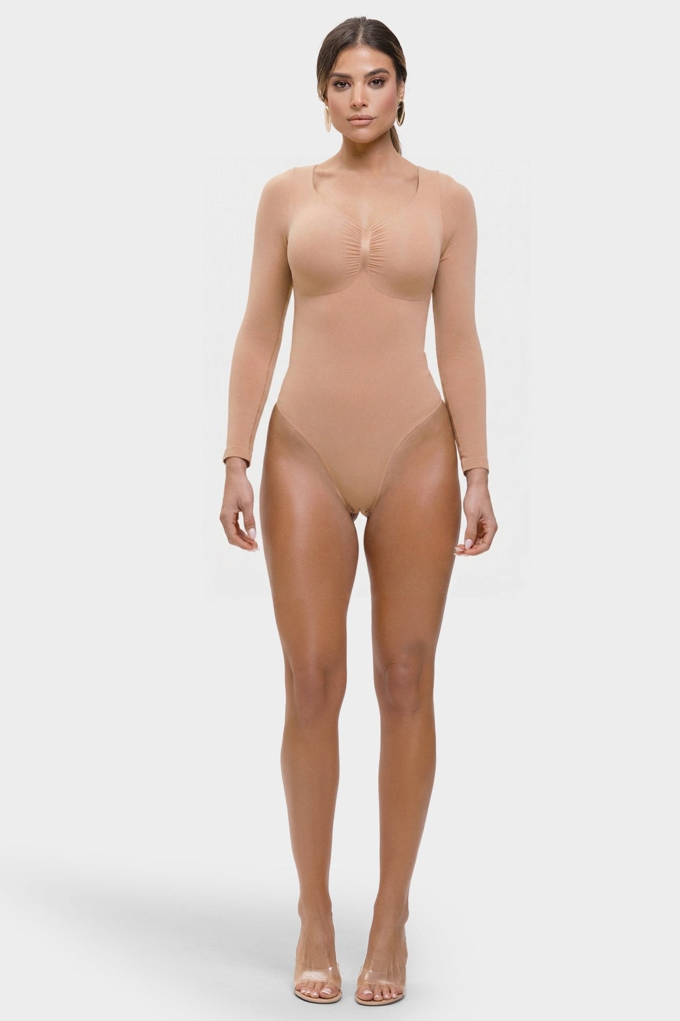 Stefanie Lange Mouw -  Naadloze Body met String, Borstondersteuning & Buikcontrole