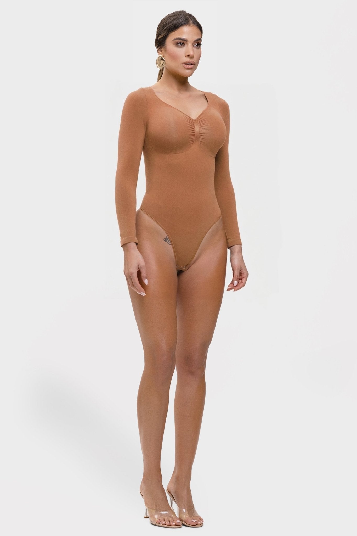 Stefanie Lange Mouw -  Naadloze Body met String, Borstondersteuning & Buikcontrole