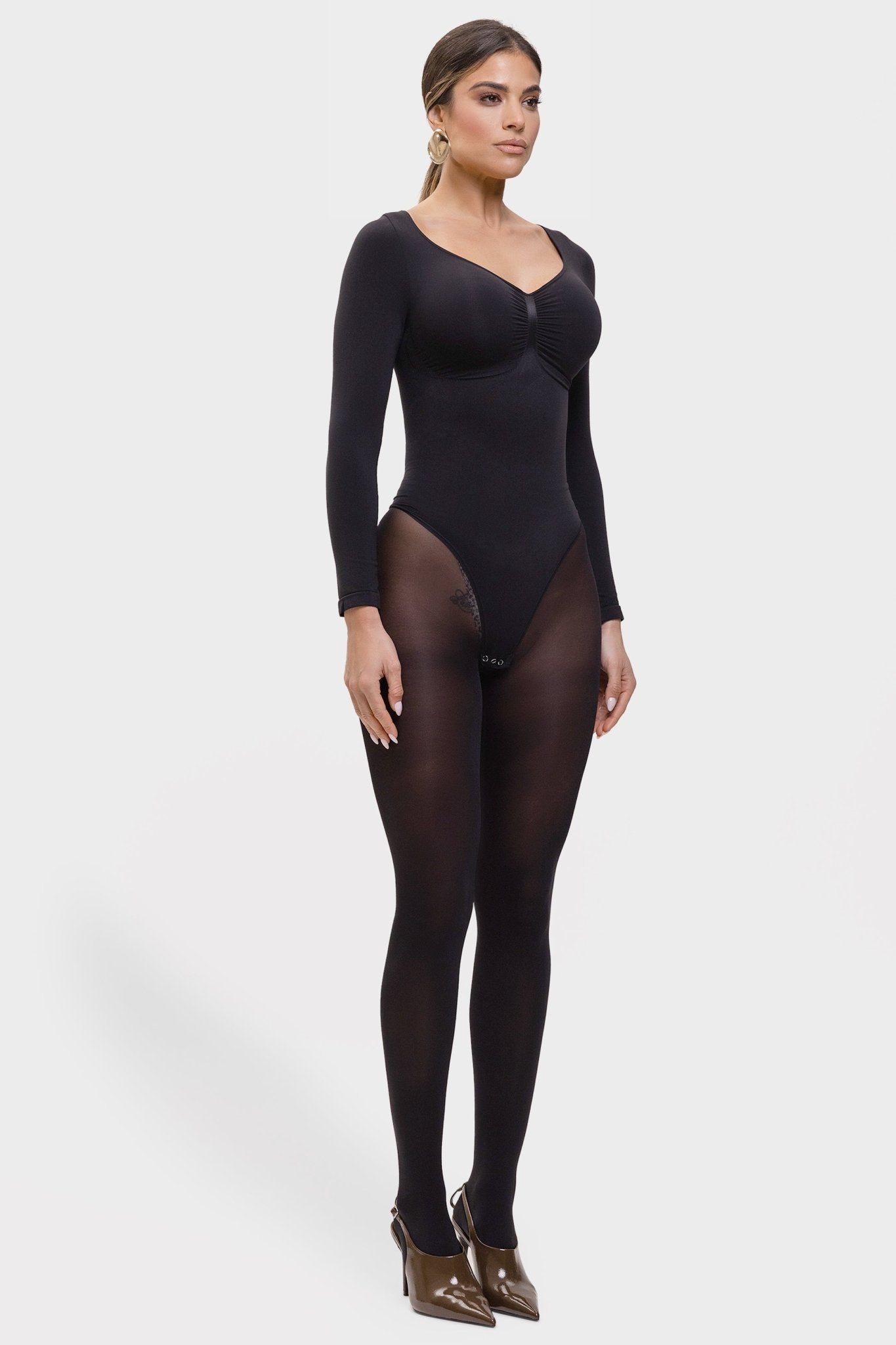 Stefanie Lange Mouw -  Naadloze Body met String, Borstondersteuning & Buikcontrole