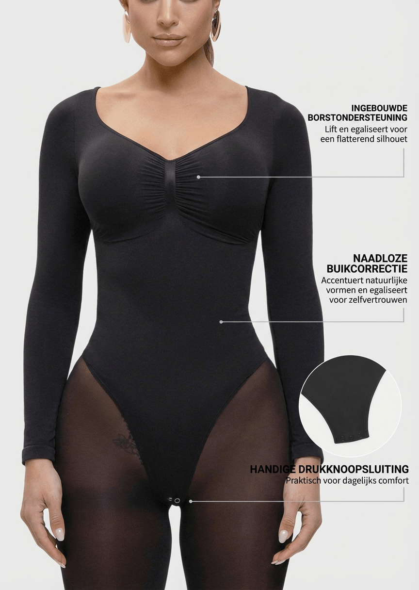 Stefanie Lange Mouw -  Naadloze Body met String, Borstondersteuning & Buikcontrole