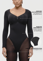 Stefanie Lange Mouw -  Naadloze Body met String, Borstondersteuning & Buikcontrole